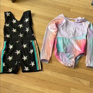 Star Patterned Black Leotard and Pastel Long Sleeve Leotard